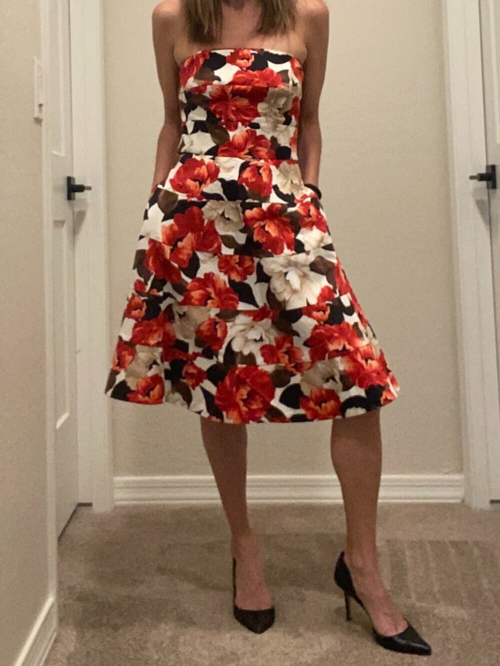 White House Black Market Strapless Floral Fit & Flare Dress Size 0 Pockets Retro - Picture 4 of 11